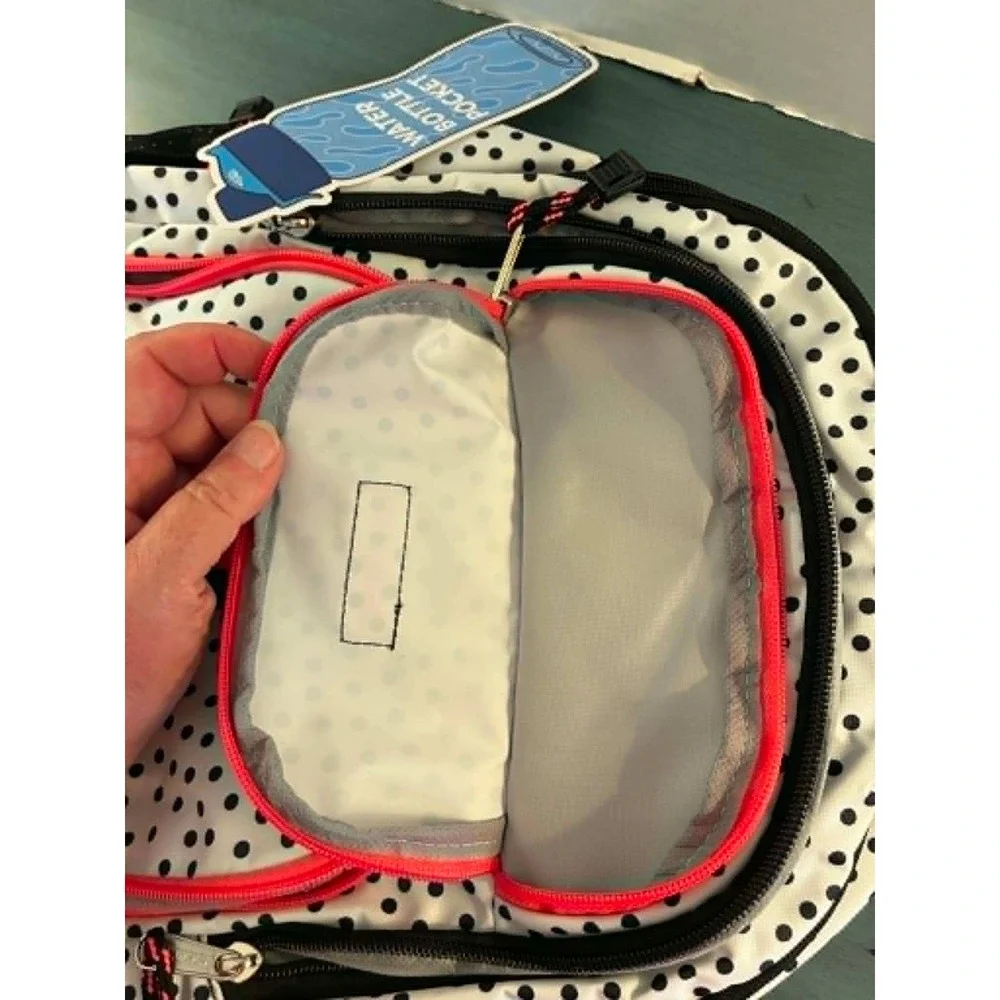 Eastsport Backpack Kids White Black Polka Dot Pink Trim‎ Multi Pocket Y2K School